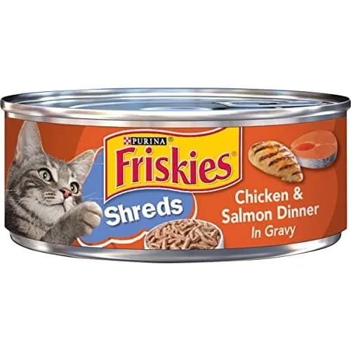 Friskies Shredded Chicken and Salmon in Gravy 5.5 oz | Shredded texture for cats thumbnail 1