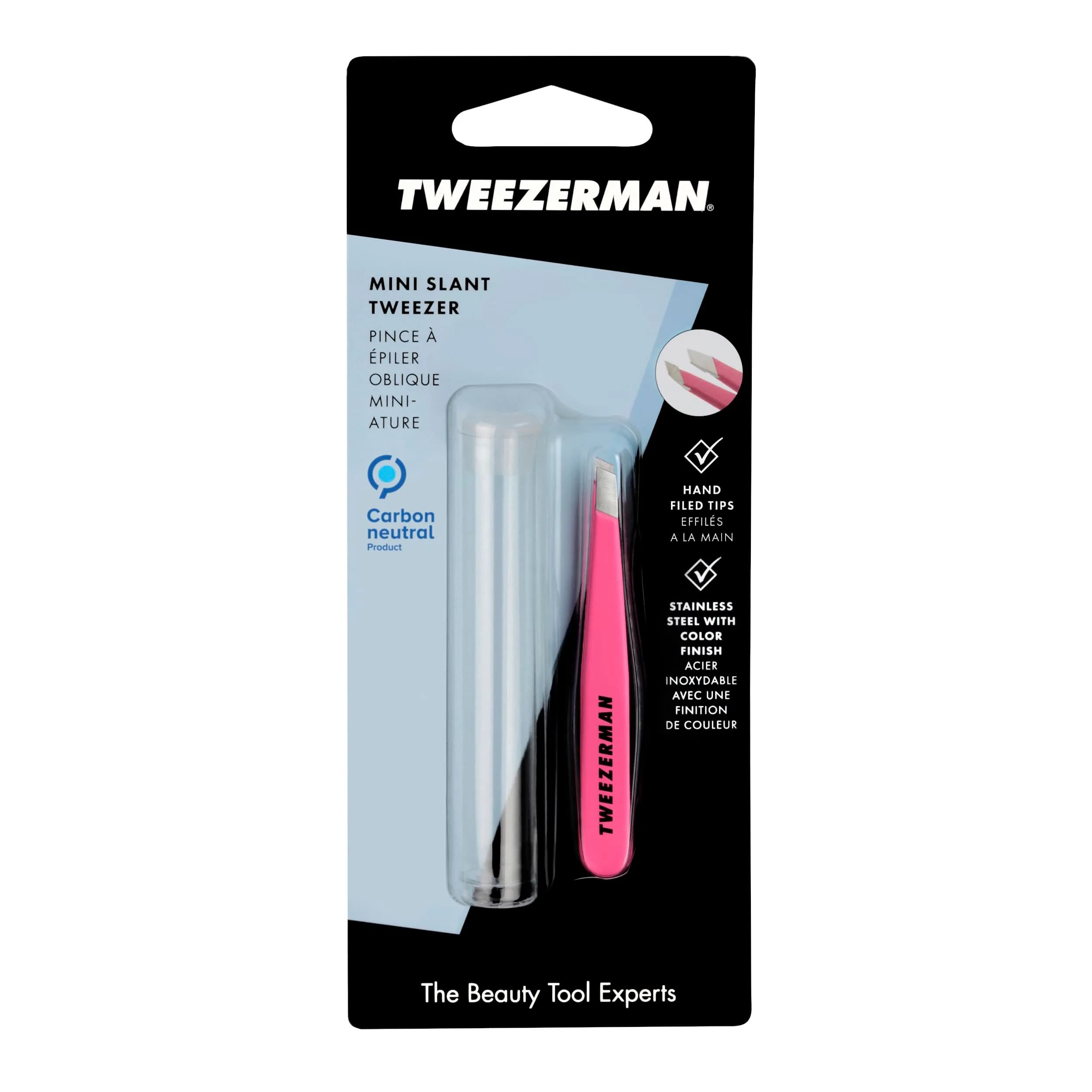 Tweezerman Mini Slant Tweezer Neon Pink | Precision Eyebrow Shaping Tool - view 6