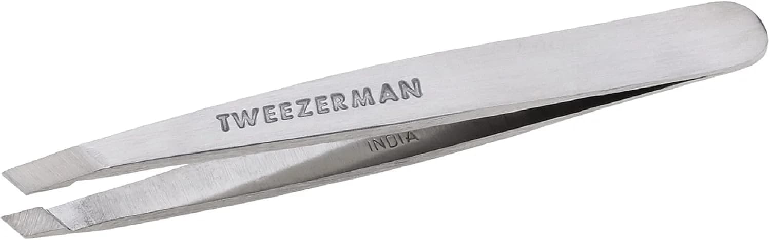 Tweezerman Mini Slant Tweezer Classic Stainless Steel, 1 Count | Precision Pointed Tips for Eyebrows — Stainless Steel, Green Tea, Apple, Blooming Lilac, Lavender, Flamingo Pink, Rose Gold