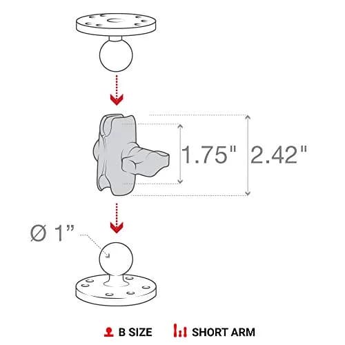RAM MOUNTS Long Double Socket Arm for B Size 1" Balls | Heavy-Duty Marine Aluminum, 6" Length, Secure Locking thumbnail 3