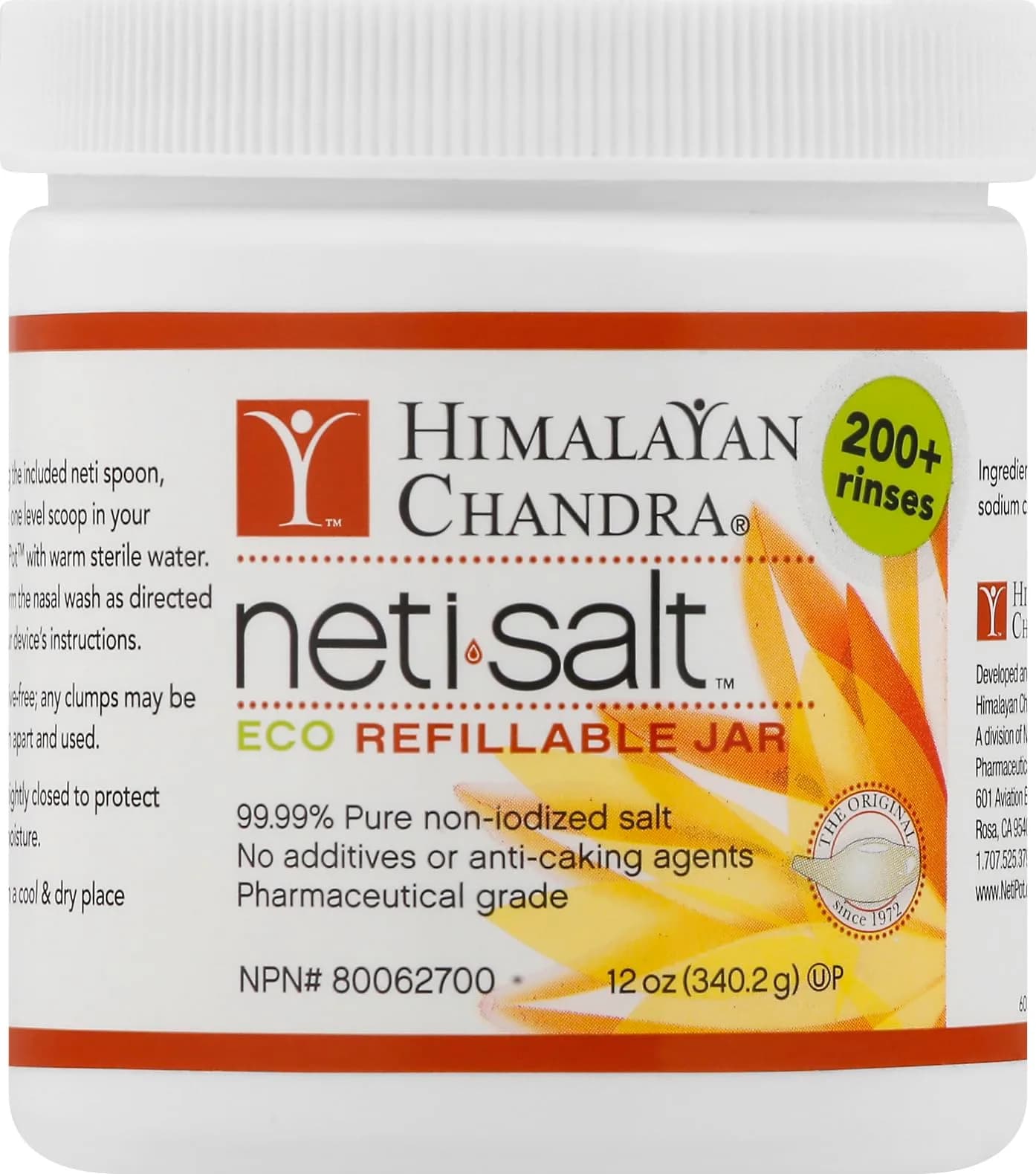 Himalayan Chandra Pharmaceutical Grade USP Salt Jar 12 oz (340 g) | Pure Non-Iodized Salt for Neti Pot & Culinary Use — White