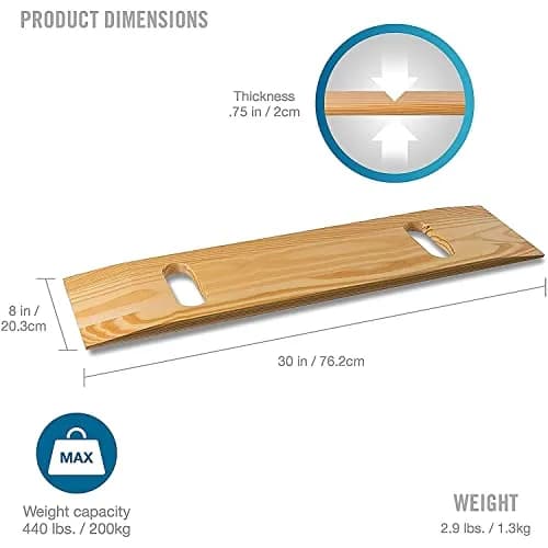 DMI Transfer Board and Slide Board 30in x 8in | Heavy-Duty Wood Mobility Aid up to 440 lbs thumbnail 2