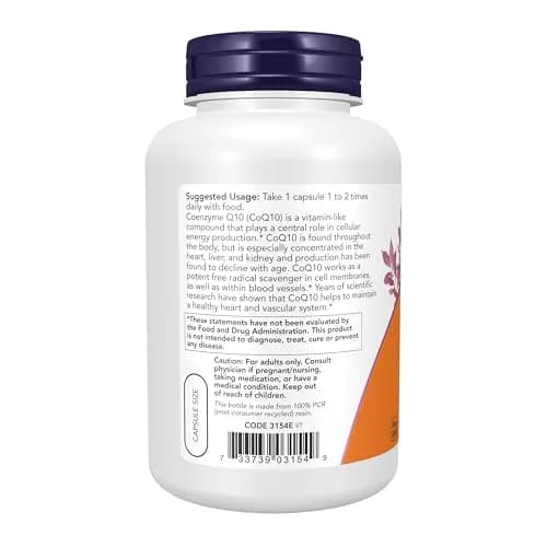NOW CoQ10 60 mg 180 Veg Caps | Supports Heart & Cellular Energy thumbnail 3