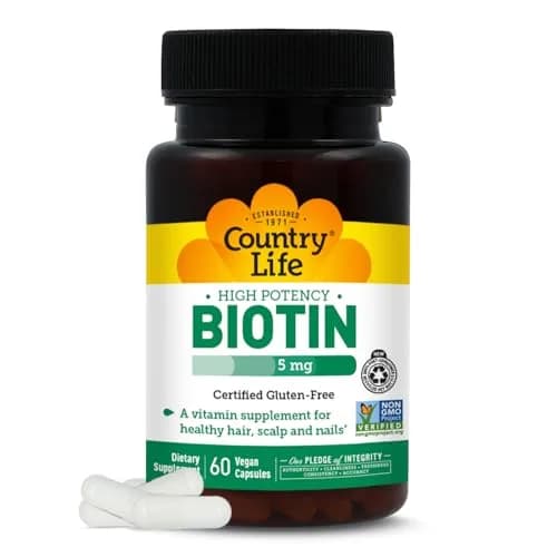 Country Life Biotin 5 mg for Hair, Scalp & Nails | Vegan Capsules for Healthy Hair & Nails thumbnail 1