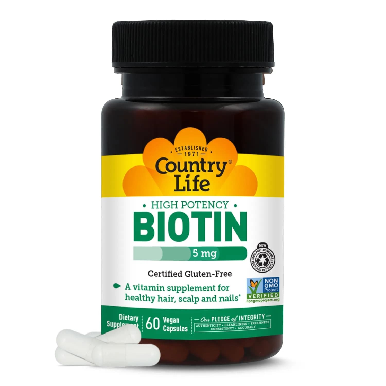 Country Life Biotin 5 mg for Hair, Scalp & Nails | Vegan Capsules for Healthy Hair & Nails — Capsule