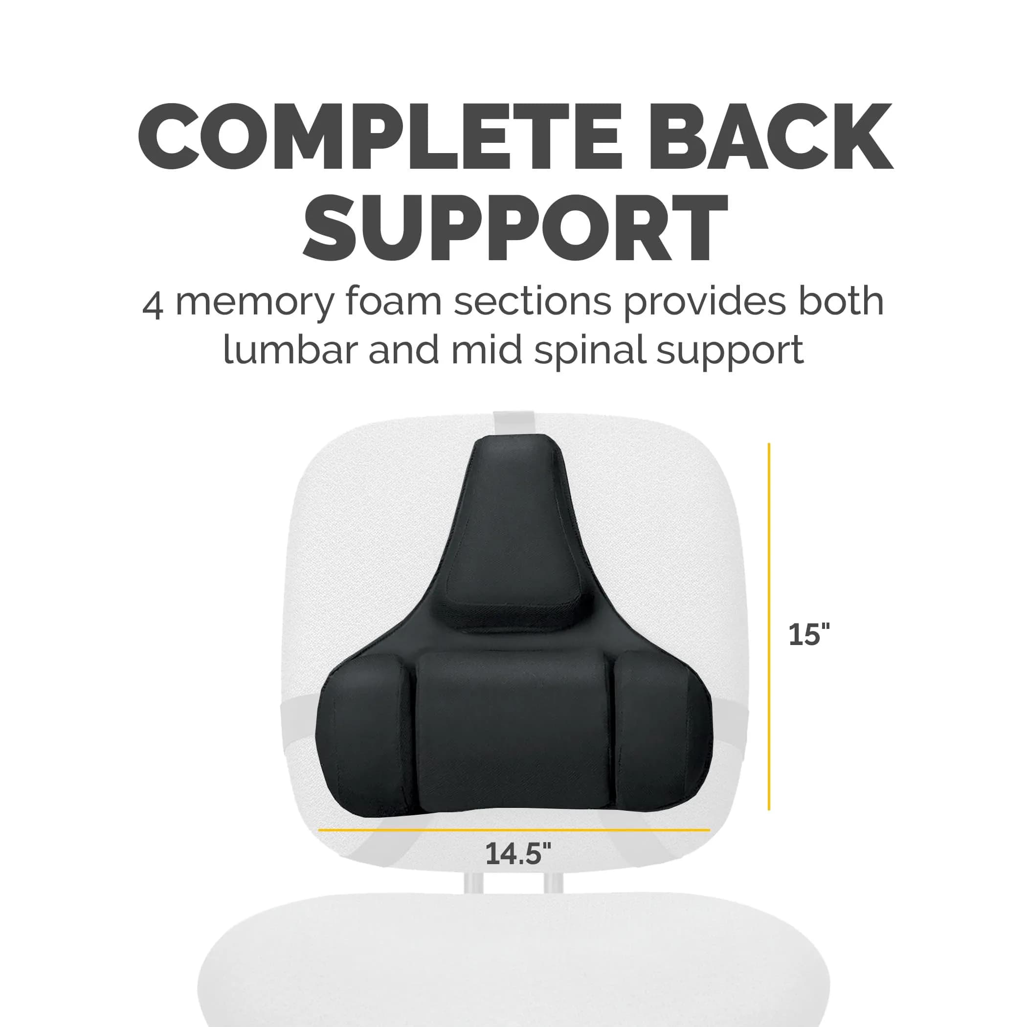 Fellowes Professional Series Back Support, Black | Mid Spinal & Lumbar Support for Office Chairs - view 3