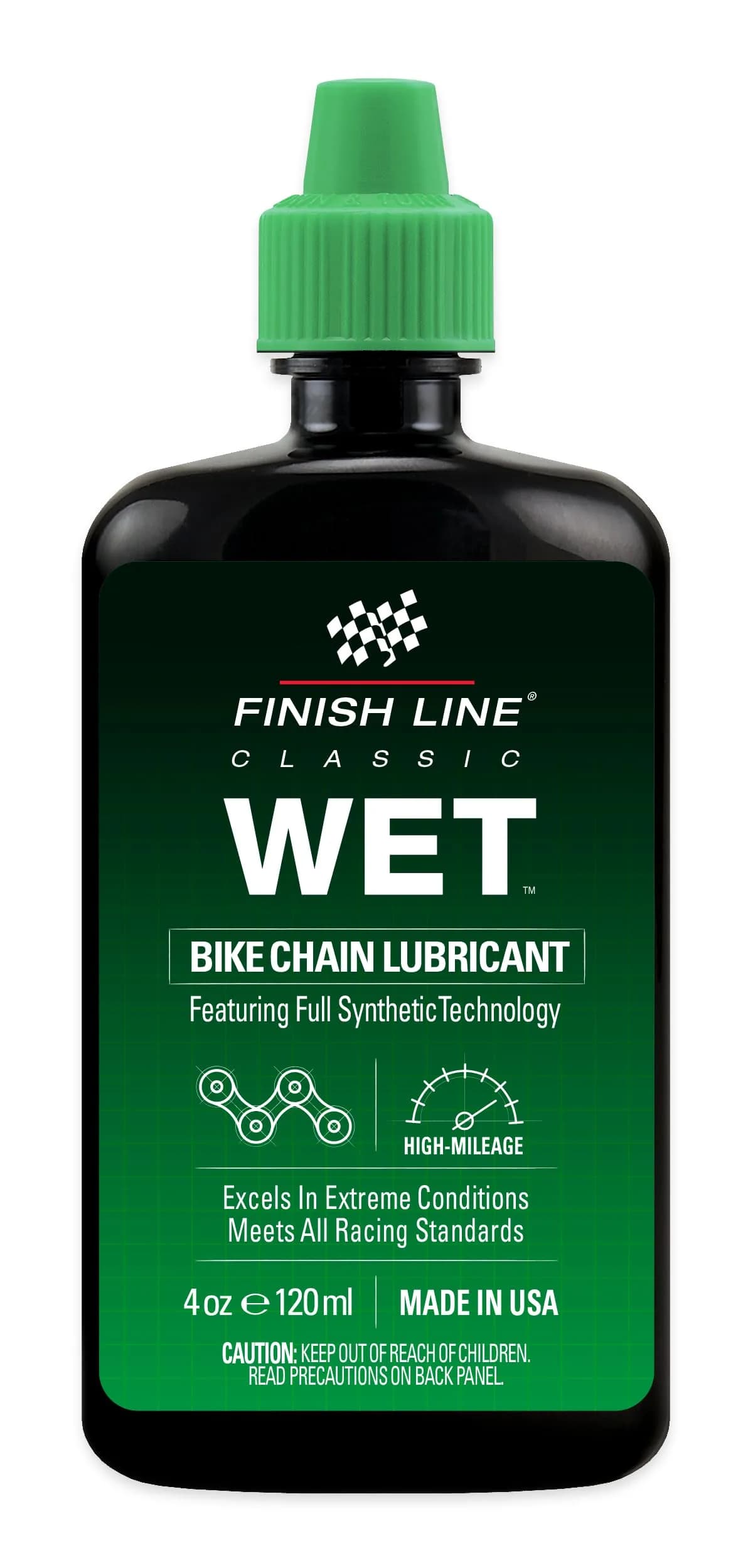 Finish Line Wet Bicycle Chain Lubricant 118ml (4 fl oz) | Maximum Water Resistance for Extreme Conditions — 4 oz
