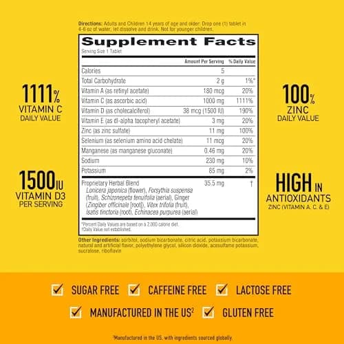 Airborne Immune Support Effervescent Tablets Zesty Orange 30 Count (Pack of 1) | 1000mg Vitamin C + 1500IU Vitamin D Immune Support thumbnail 4