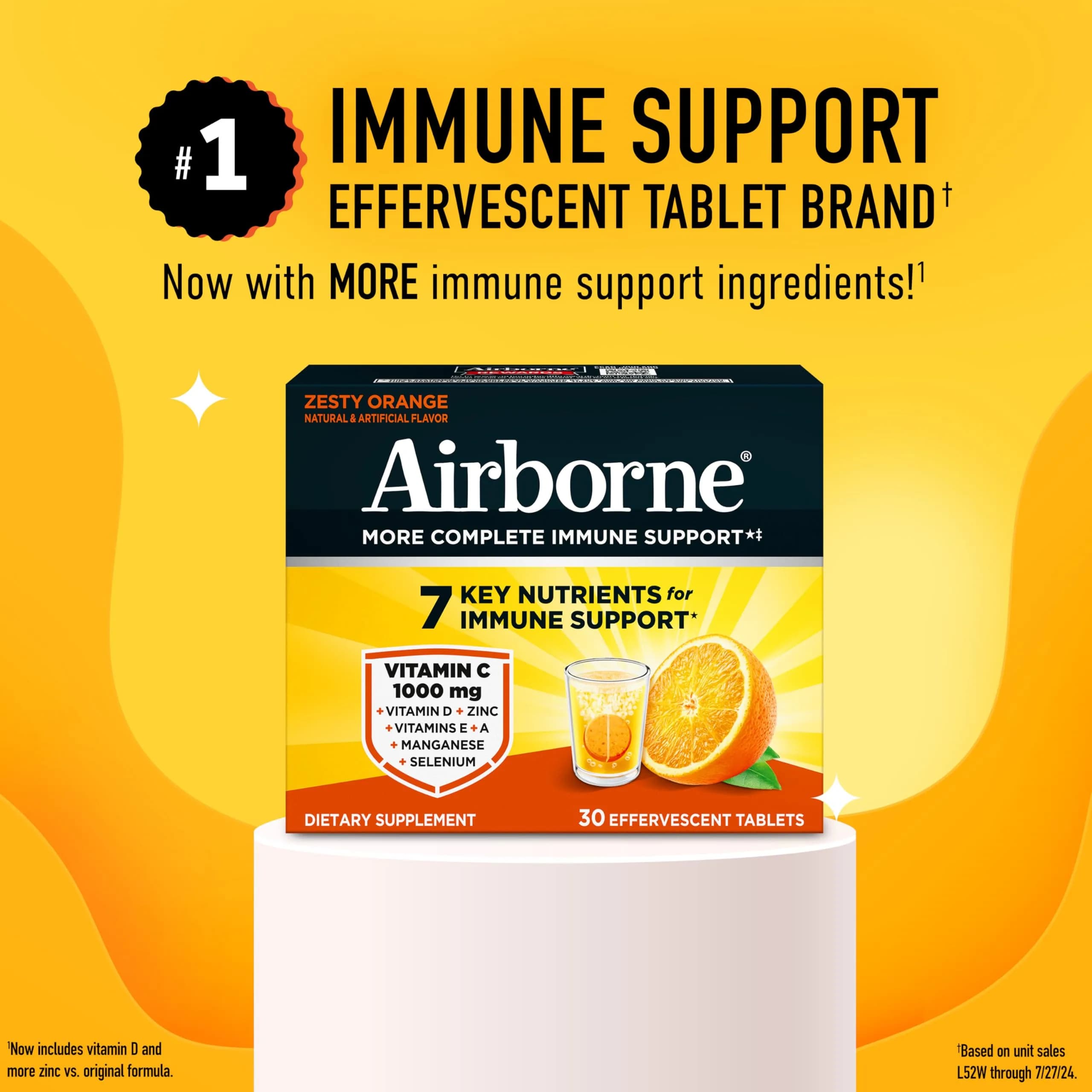 Airborne Immune Support Effervescent Tablets Zesty Orange 30 Count (Pack of 1) | 1000mg Vitamin C + 1500IU Vitamin D Immune Support - view 2