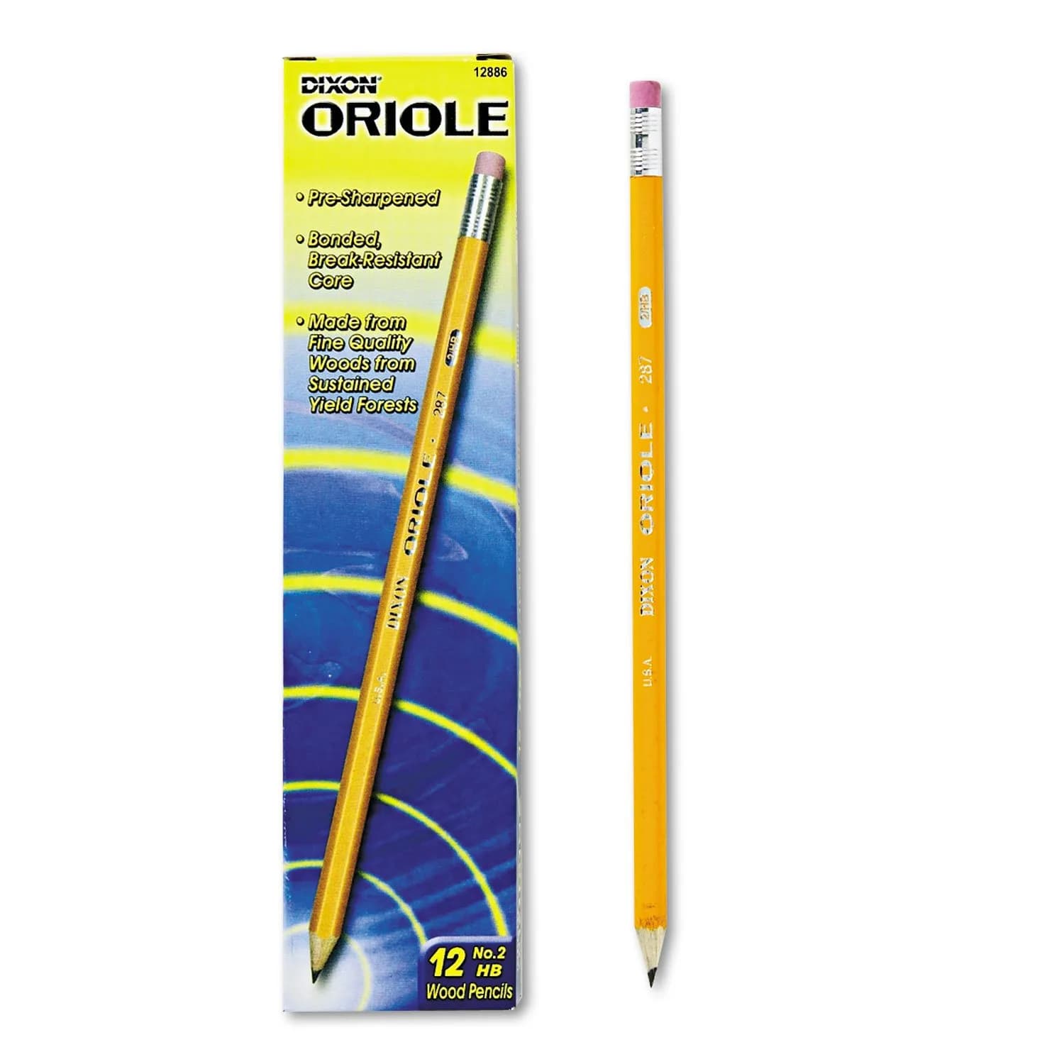 Dixon Oriole Presharpened Pencil, 12 Count (#2 HB) | Smooth Writing, Break-Resistant — Yellow