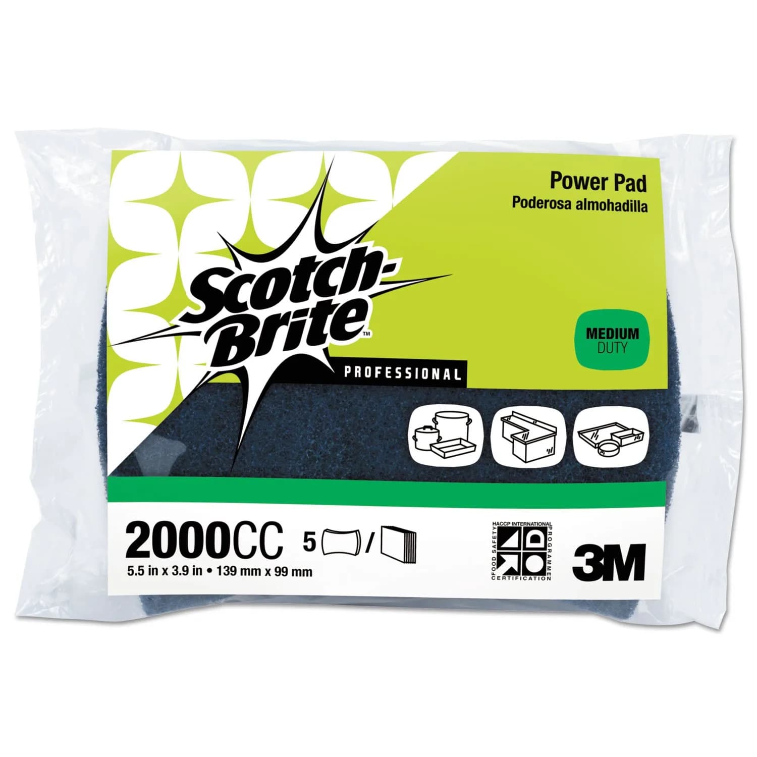 3M Scotch-Brite Power Pad 2000 5.5 in x 3.9 in | Fast Cleaning, Less Abrasive, Food Safe