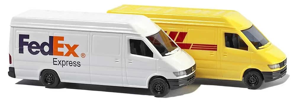 Busch 8304 MB Sprinter FedEx/DHL 2/N Scale Vehicle, N scale (1:160) | German-Made Model for Collectors — Multicolored