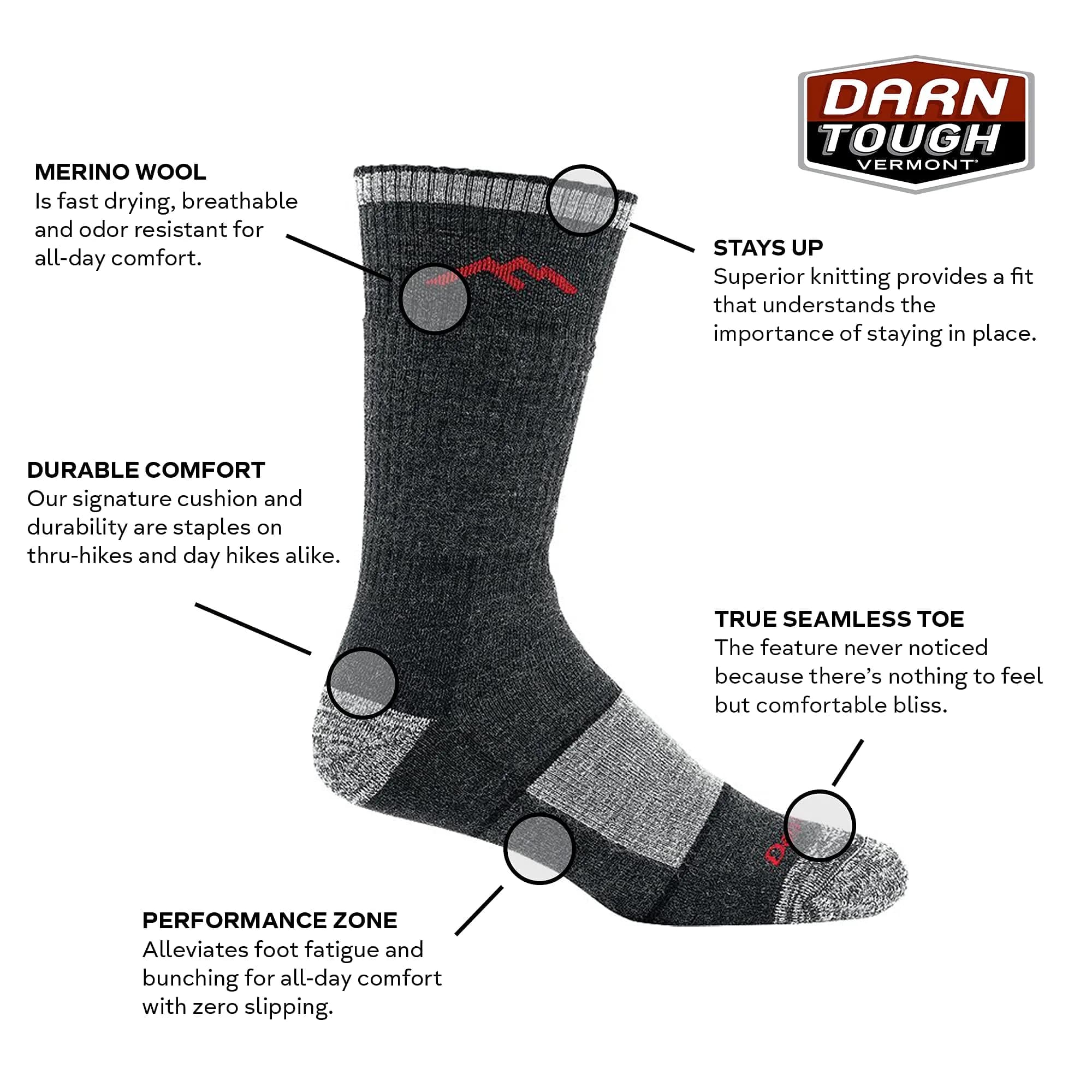 Darn Tough Vermont Men's Hiker Boot Midweight Full Cushion Socks (1405), M thumbnail 3