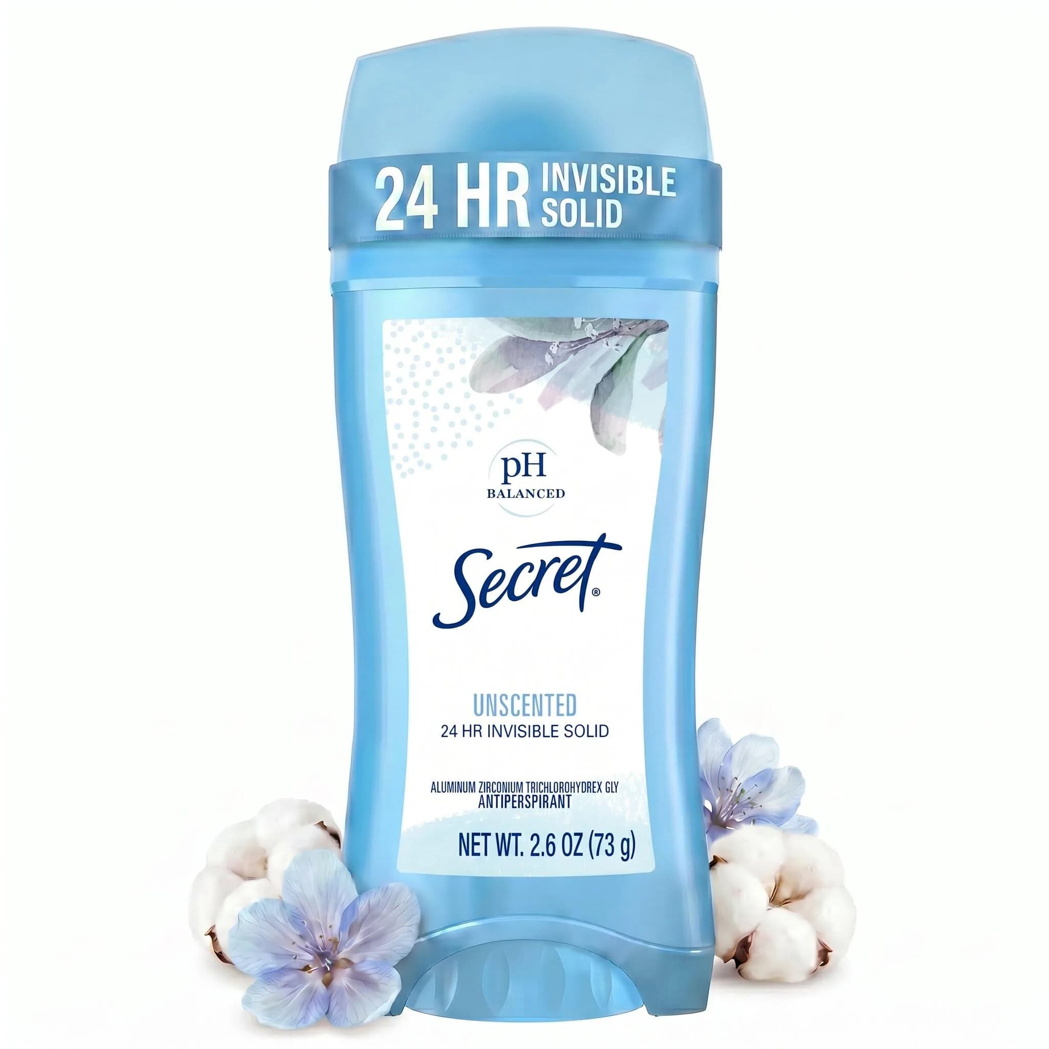 Secret Original Unscented Invisible Solid Antiperspirant & Deodorant 75ml (2.6 oz) | 24-Hour Sweat & Odor Protection - main product image