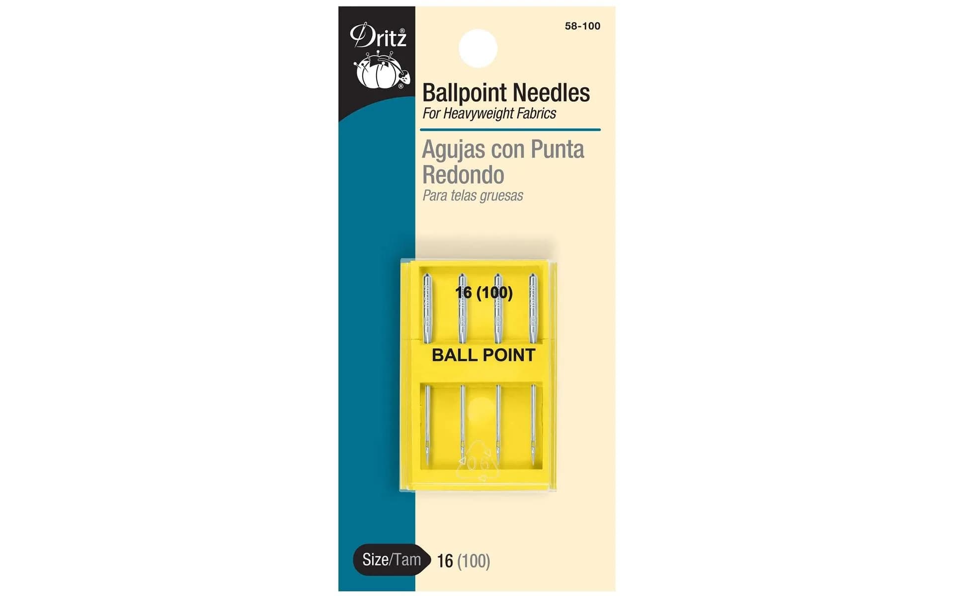 Dritz Ballpoint Machine Needles Size 11 Nickel | Suitable for Knit Fabrics (70-120 chars) — Size 16 / Ball Point