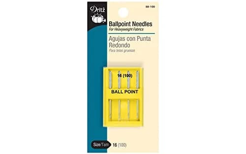 Dritz Ballpoint Machine Needles Size 16 (4 Count, Nickel) | For Heavyweight Knit & Stretch Fabrics thumbnail 1