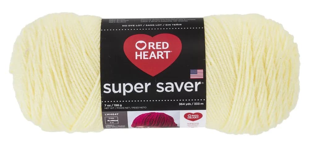 Red Heart Super Saver Yarn, Solid - Pale Yellow 364 yards (333 meters) | 100% Acrylic Worsted Weight - main product image