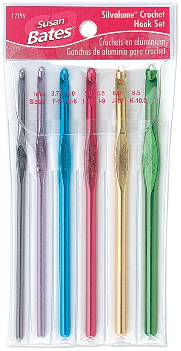 Susan Bates Silvalume Aluminum Crochet Hook Set with Pouch, Sizes F-K (3.75mm-6.5mm) | Smooth Anodized Finish - main product image