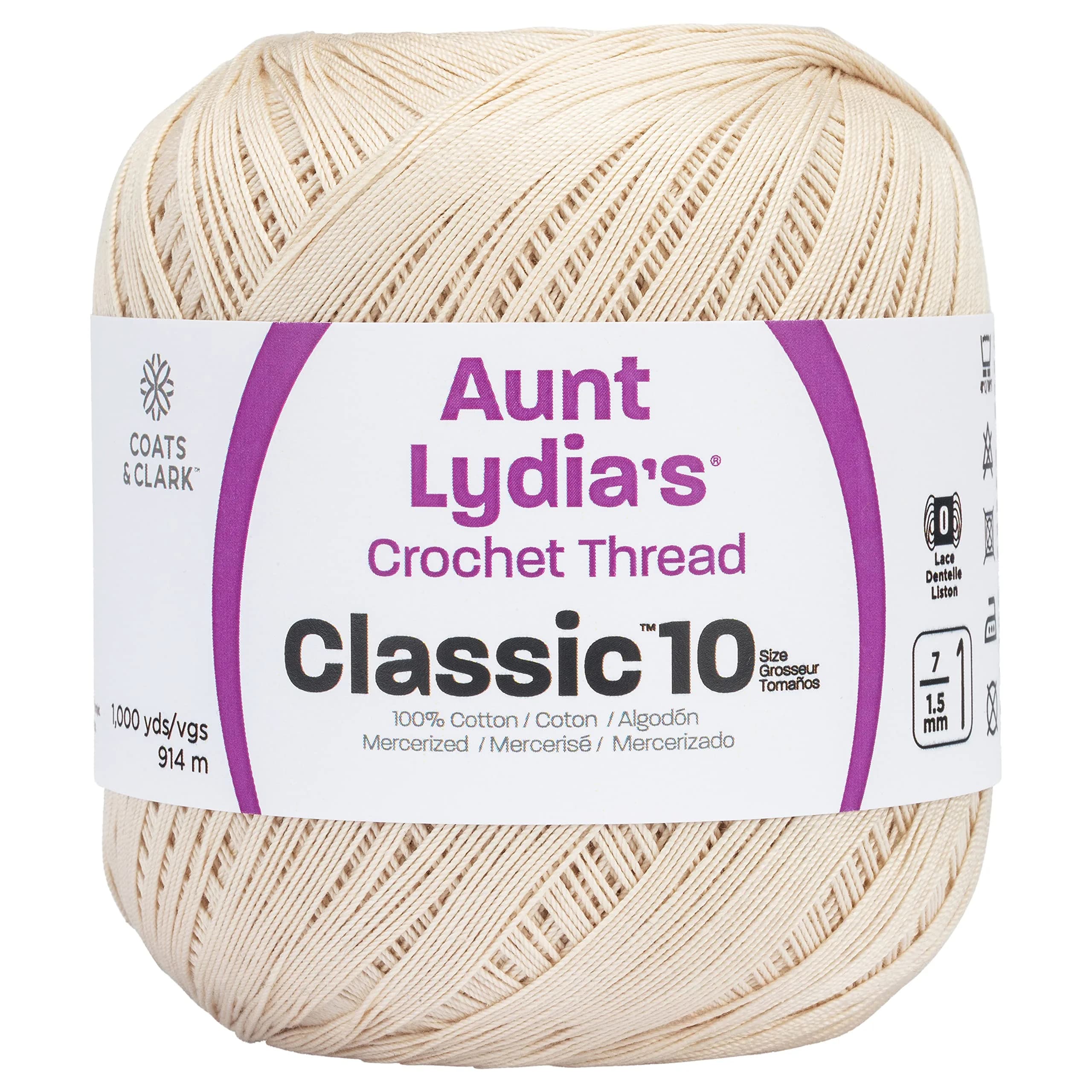 Aunt Lydia's Natural Yarn | 100% Mercerized Cotton, 1000 Yards | Ideal for Crochet & Craft Projects