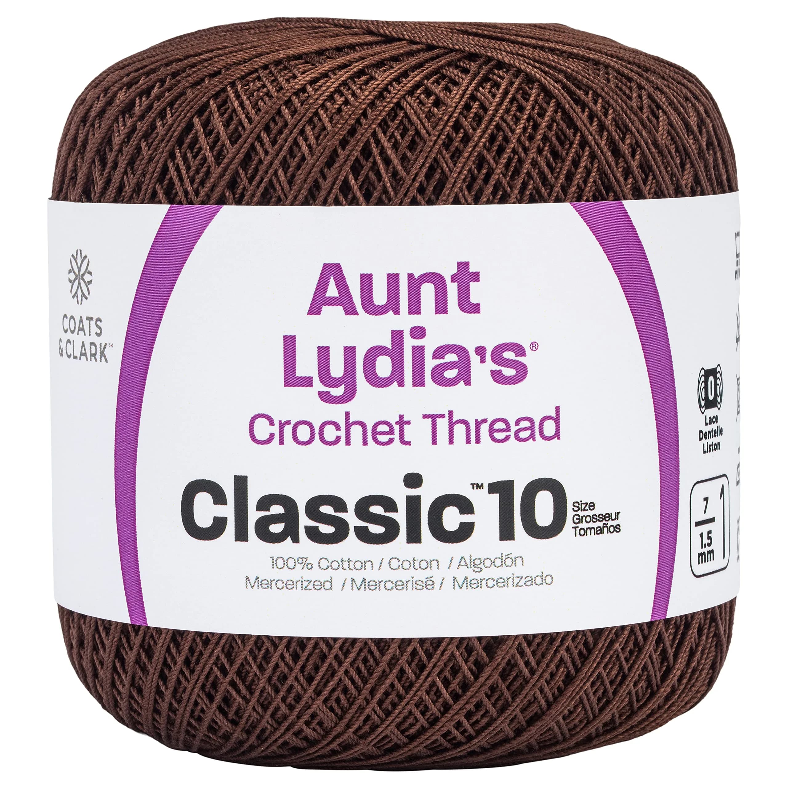 Aunt Lydia's Crochet Cotton Classic Size 10 Thread 350yd (320m) Fudge Brown | High Luster Mercerized Cotton for Projects - main product image