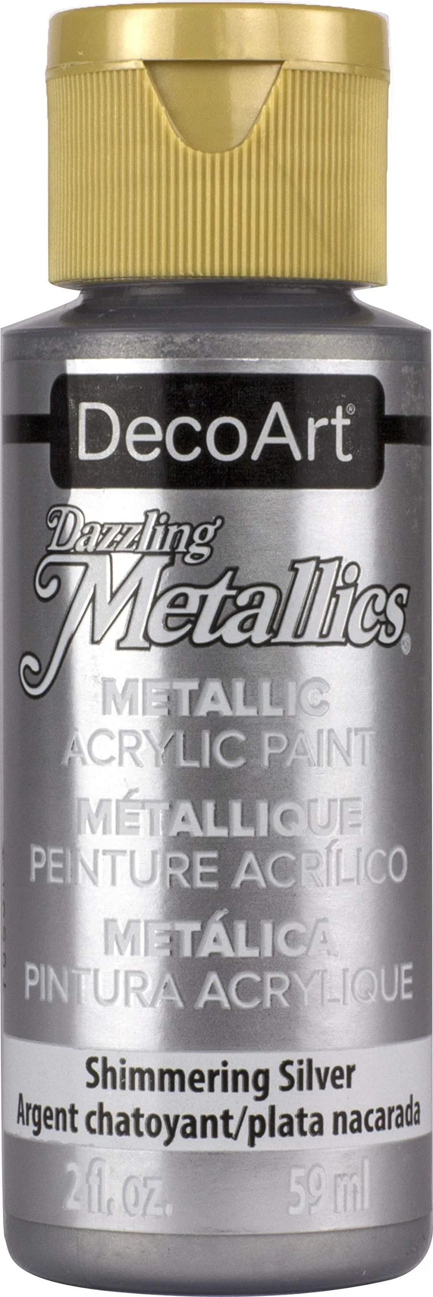 DecoArt Dazzling Metallics Acrylic Paint Shimmering Silver 59ml (2 Fl Oz) | ASTM D4236 Certified - main product image