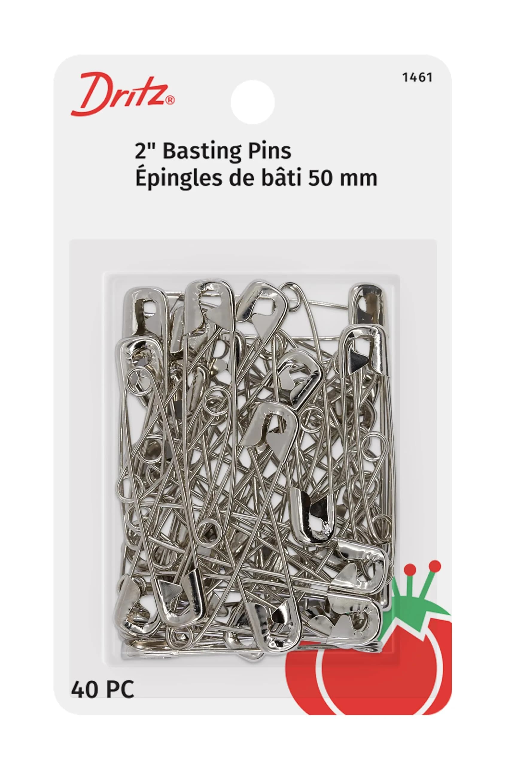 Dritz Safety Pins Size 3 | 2-Inch Brass Pins for Sewing & Crafts, 40-Count