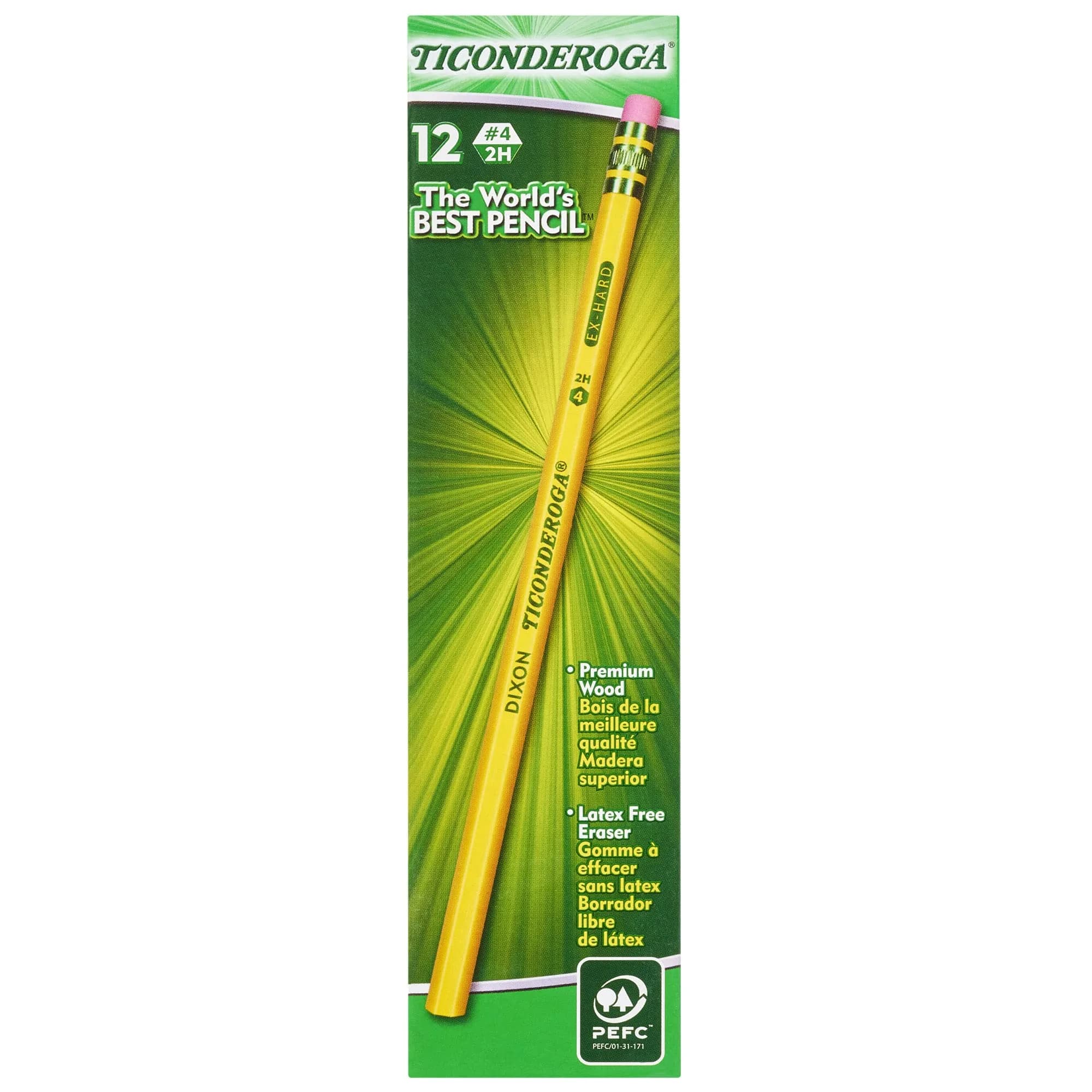 Ticonderoga Wood-Cased Pencils, Unsharpened, #2.5 F Medium, Yellow, 12 Count — #4 2H Extra Hard