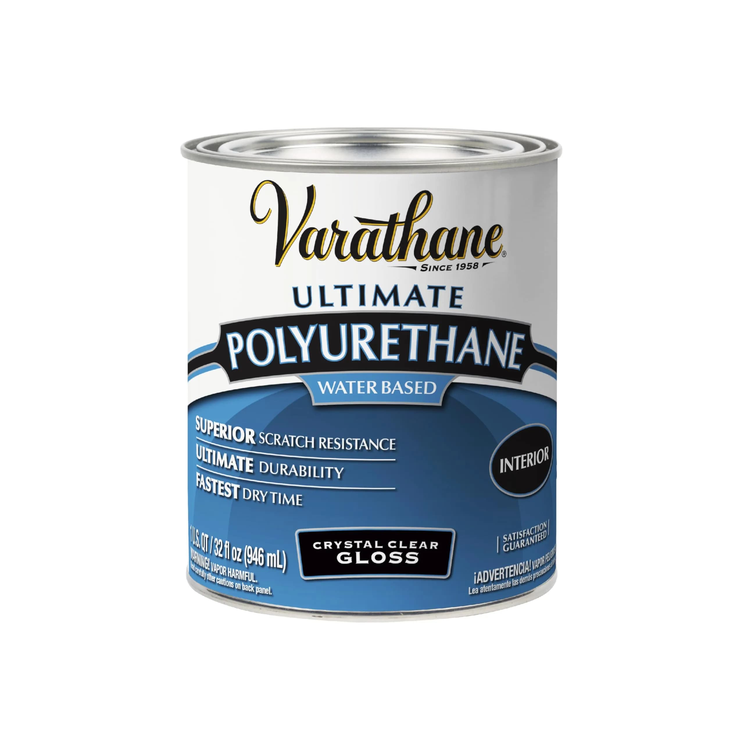 Varathane Water-Based Ultimate Gloss Polyurethane | Interior Wood Finish, Fast Dry, Scratch & Stain Resistant, 1 Quart