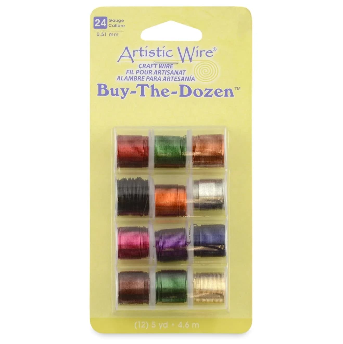 Artistic Wire 24 Gauge Tarnish Resistant Colored Copper Craft Wire | 5 yd Spools, 12-Pack, Assorted Colors (0.51 mm) - main product image