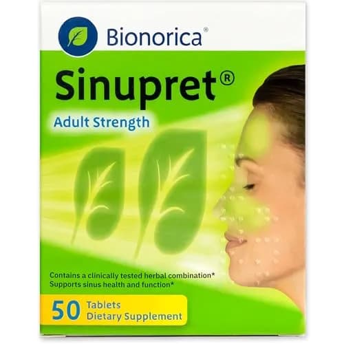 Bionorica Sinupret Adult Strength Sinus - Immune Support Supplement - All Natural - Herbal Nasal Passage & Immunity Boost - 50 Tablets | Herbal Nasal & Sinus Support thumbnail 1