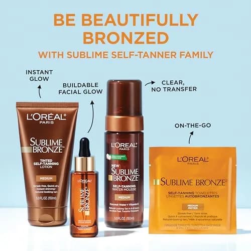 L'Oreal Paris Sublime Bronze Tinted Self-Tanning Lotion, Medium Natural Tan 148ml (5 fl. Oz) | Streak-Free Tan with Vitamin E thumbnail 8