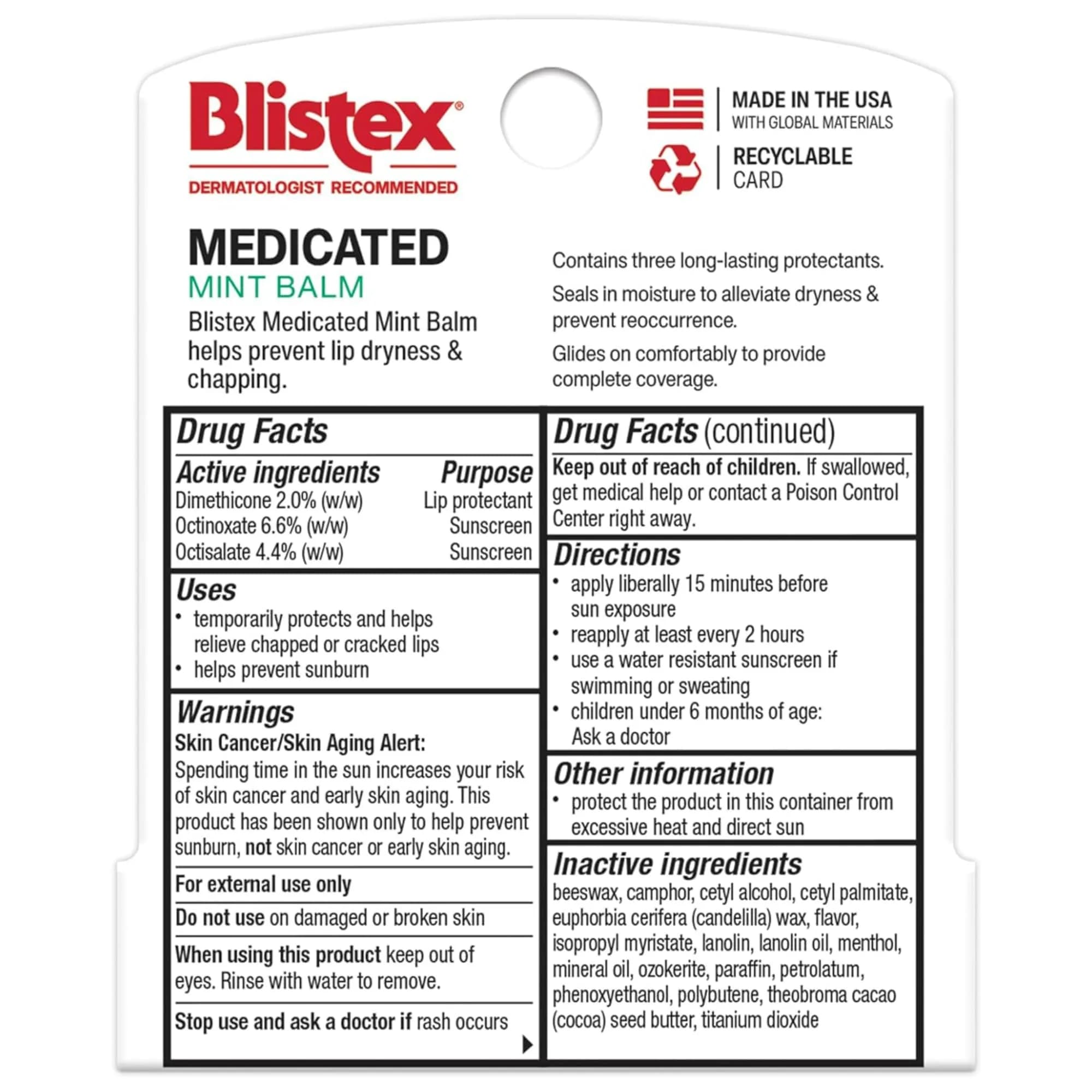 Blistex Medicated Mint Lip Balm Stick 0.15 Oz (4.4 ml) | Soothes & Protects Dry, Chapped Lips - view 2