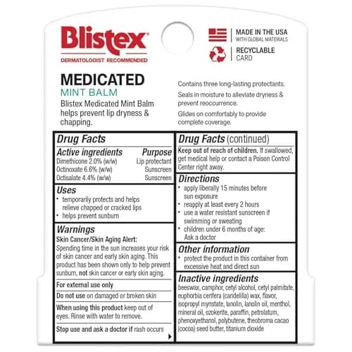 Blistex Medicated Mint Lip Balm Stick 0.15 Oz (4.4 ml) | Soothes & Protects Dry, Chapped Lips thumbnail 2