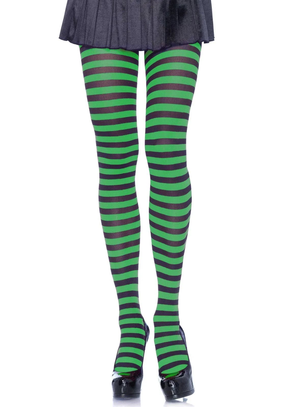 Leg Avenue Women's Nylon Striped Tights, Black/Green | Bold, Fun & Durable (70-120 chars)