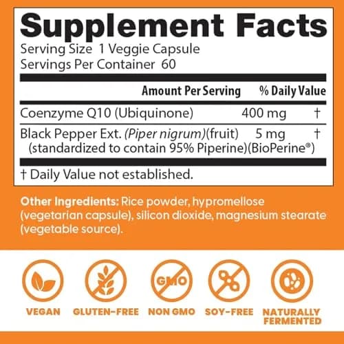 Doctor's Best High Absorption CoQ10 400mg Veggie Caps 60 Count (240mg) | Supports Heart Health & Cellular Energy thumbnail 2