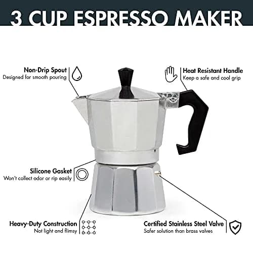 Primula Classic Stovetop Espresso & Coffee Maker 3 Cup | Compact Aluminum Moka Pot for Rich Espresso thumbnail 2