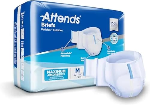 Attends Adult Incontinence Briefs Medium Max Absorbency | Breathable, Discreet Fit, 96 Briefs thumbnail 1