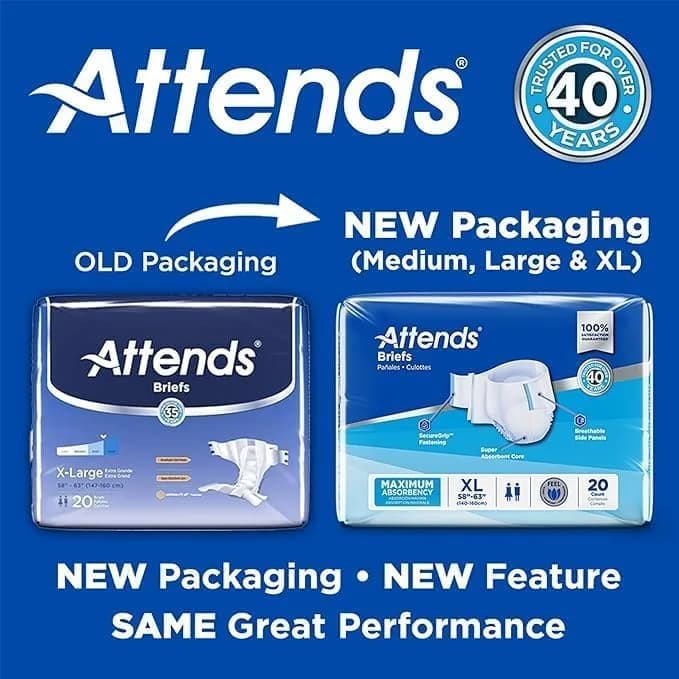 Attends Adult Incontinence Briefs Medium Max Absorbency | Breathable, Discreet Fit, 96 Briefs thumbnail 2