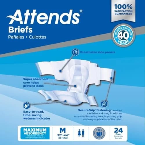 Attends Adult Incontinence Briefs Medium Max Absorbency | Breathable, Discreet Fit, 96 Briefs thumbnail 5