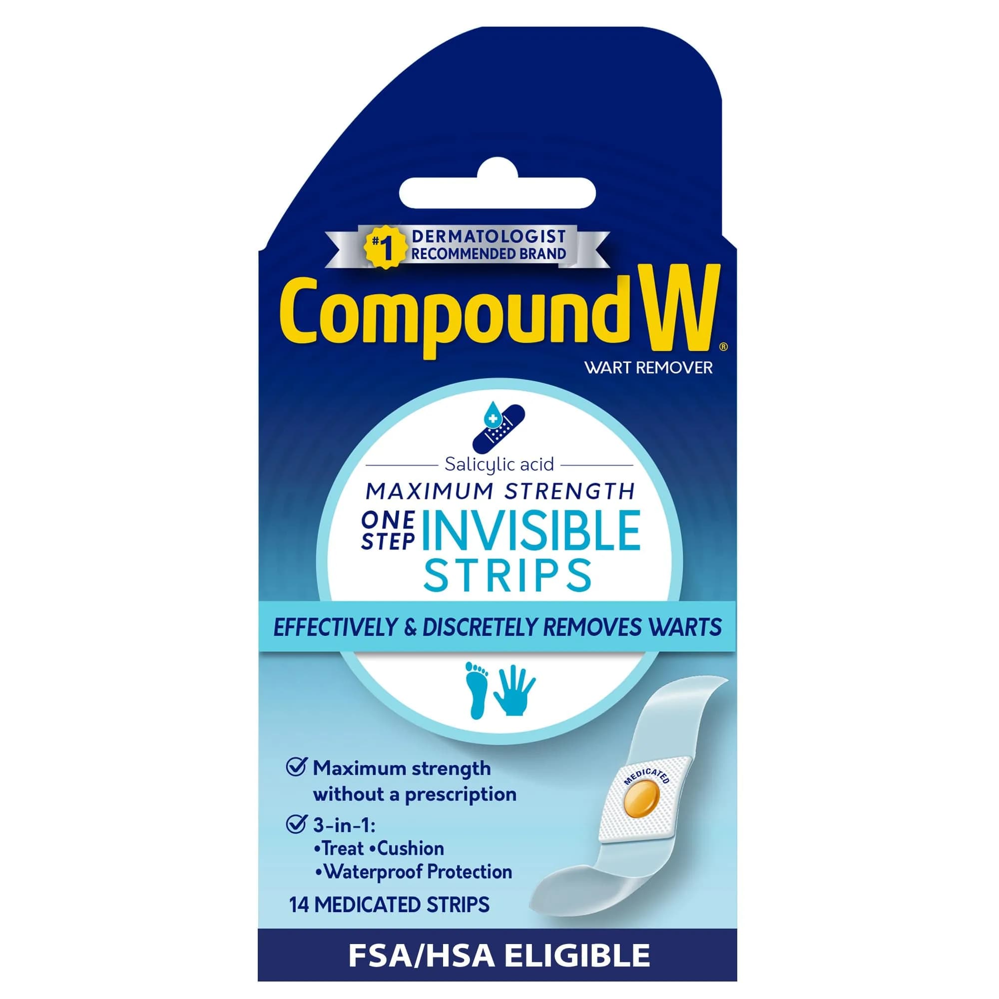 Compound W Wart Removal Strips 14 Count | Discreet, Waterproof, Maximum Strength