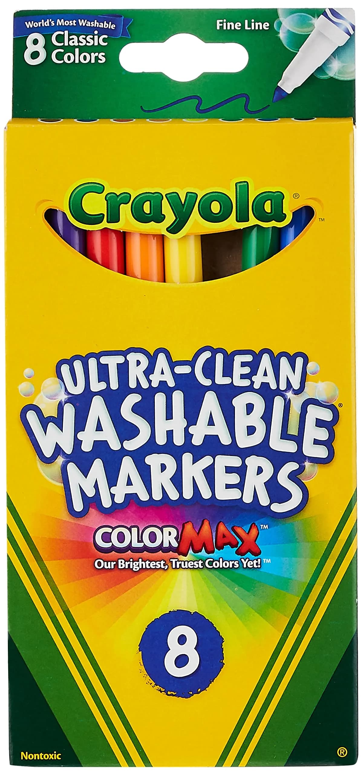 Crayola Ultra-Clean Washable Markers, Color Max, Fine Line 8 Ea | Classic Colors for Kids & Art — Multicolor