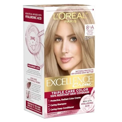 L'Oreal Paris Excellence Crème Permanent Hair Dye 8.5A Medium Light Ash Blonde Kit | Triple Care Color Routine thumbnail 1