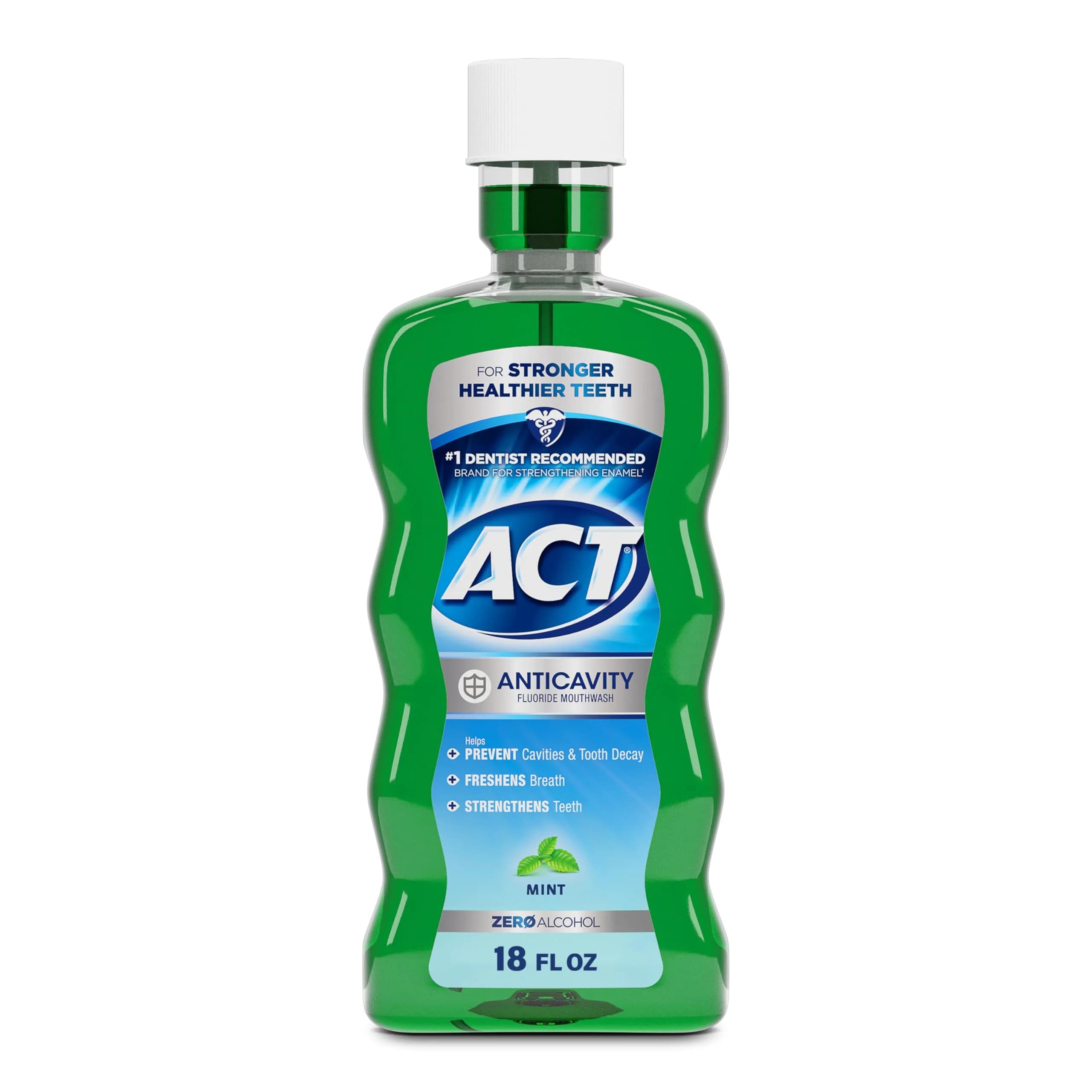 ACT Anticavity Zero Alcohol Fluoride Mouthwash 532ml (18 fl oz) | Dentist Recommended Brand for Cavity Prevention