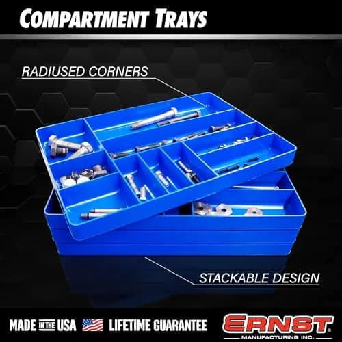 Ernst Manufacturing 10 Compartment Drawer Organizer Tray 27.9cm (11 in) x 40.3cm (16 in) x 3.8cm (1.5 in) | Stackable Red Plastic Tool Storage thumbnail 3