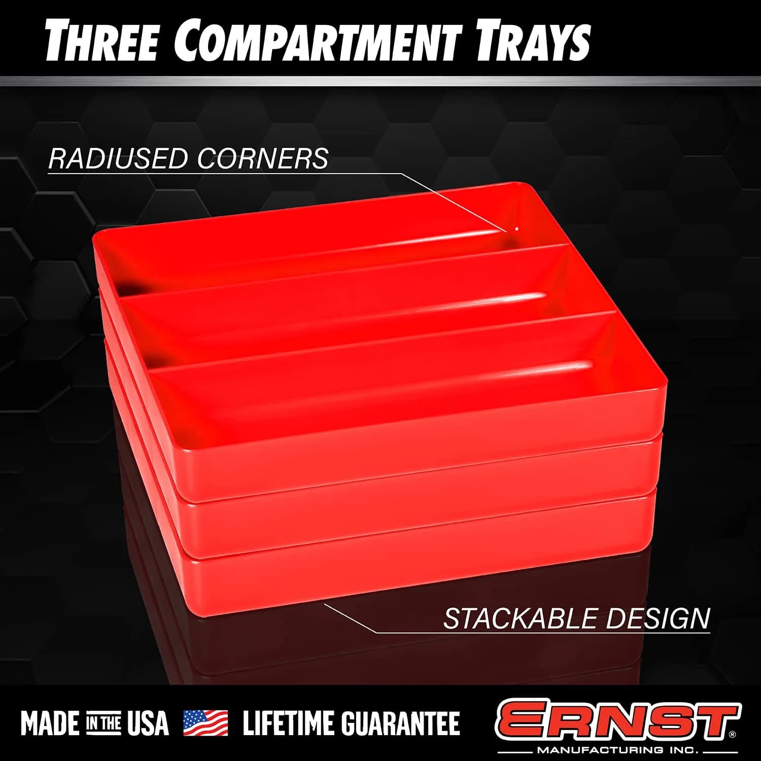 Ernst Manufacturing All Purpose Toolbox and Desk Tray: Stackable Organization Tray with 3 Compartments, 26.7cm x 26.7cm x 3.9cm | Fits Shallow Drawers - view 2