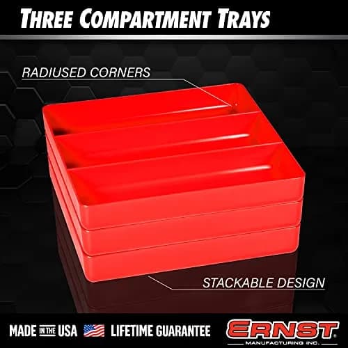 Ernst Manufacturing All Purpose Toolbox and Desk Tray: Stackable Organization Tray with 3 Compartments, 26.7cm x 26.7cm x 3.9cm | Fits Shallow Drawers thumbnail 2