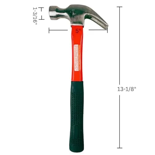 ARTESIA TOOL 13" 16oz Forged Steel Claw Hammer | Red Fiberglass Handle | 6.5" Rubber Grip | Dual-Purpose Building & Demolition thumbnail 2