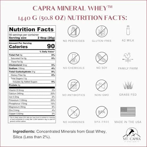 Mt. Capra Mineral Whey | from Goat Milk Whey | 50.8 oz | All-Natural Mineral & Electrolyte Supplement thumbnail 2