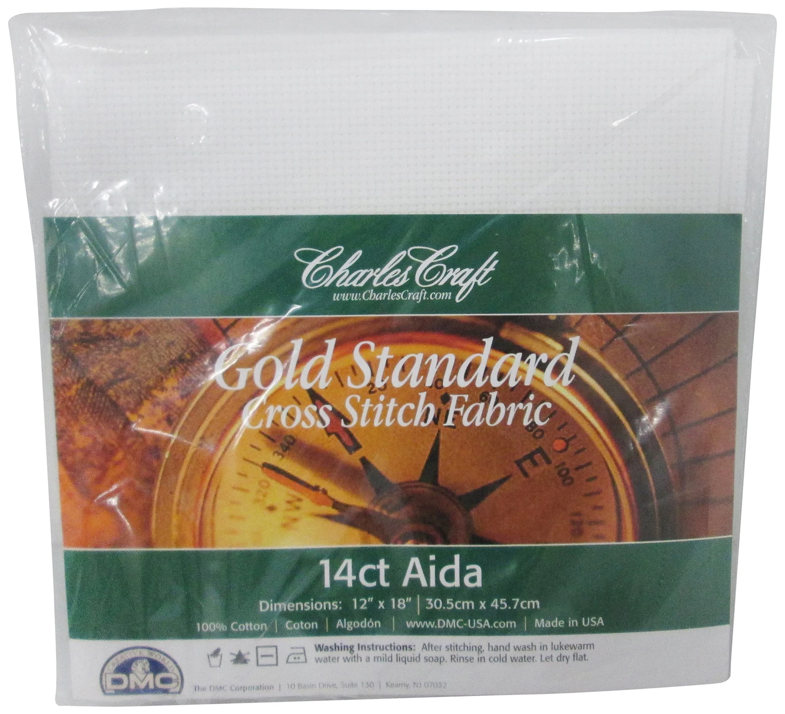 DMC Charles Craft Gold Standard Aida 14 Count 12"X18" | Heavy Cotton Cross-Stitch Fabric (70-120c) — White