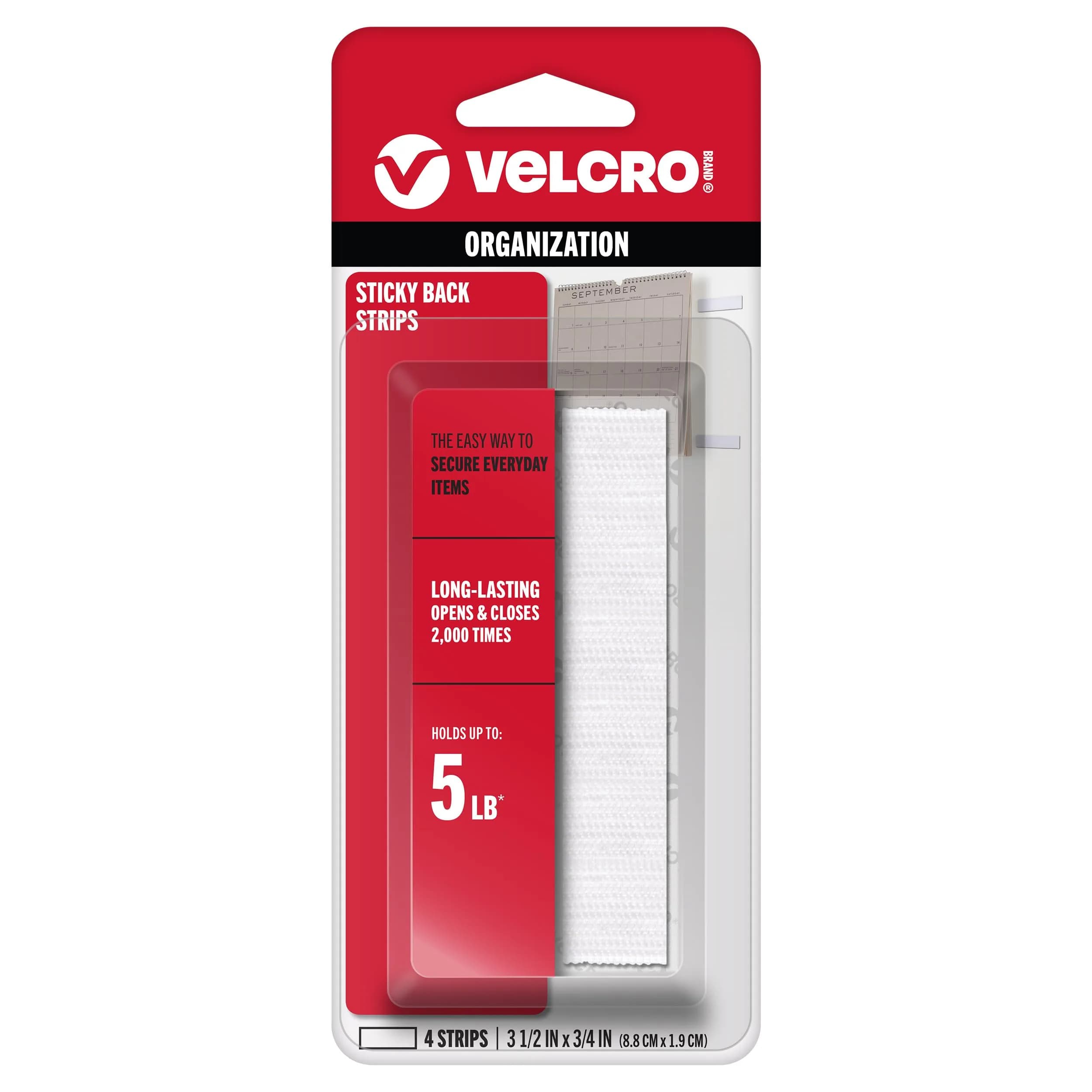 VELCRO Brand Sticky Back Strips White 3.5 in x 0.75 in (4 Count) | Strong Adhesive Hook and Loop Fasteners for Organization thumbnail 1